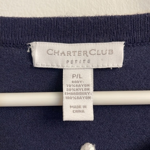 Charter Club Women's Navy Polka Dot Cardigan Sweater Size P/L – Button Front - Picture 2 of 3